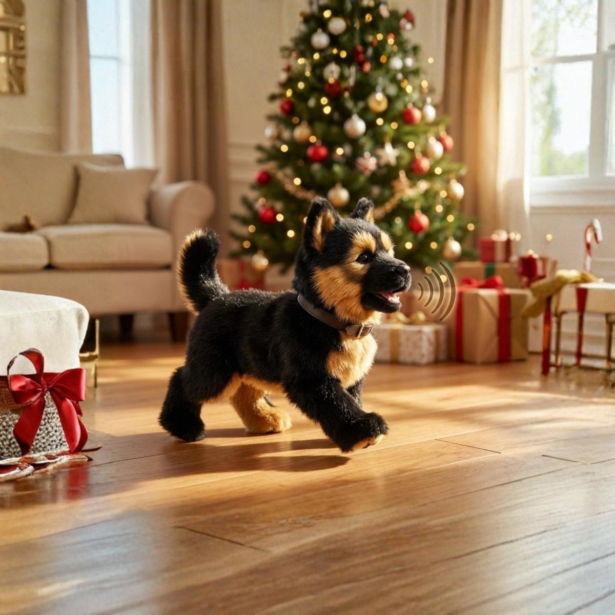 Realistic German Shepherd Puppy Toy – Interactive Walking, Barking & Wagging Electronic Pet VexonGear