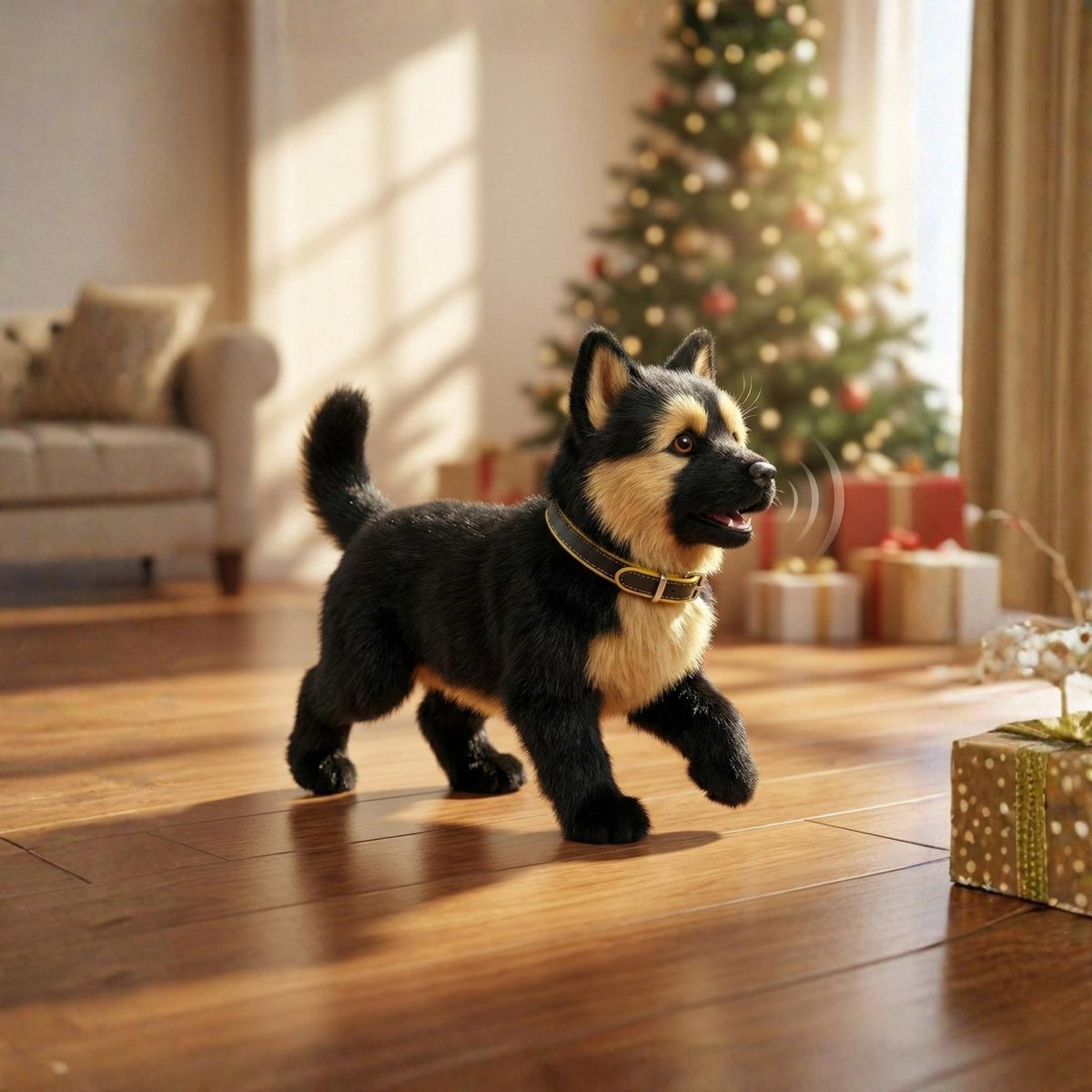 Realistic German Shepherd Puppy Toy – Interactive Walking, Barking & Wagging Electronic Pet VexonGear
