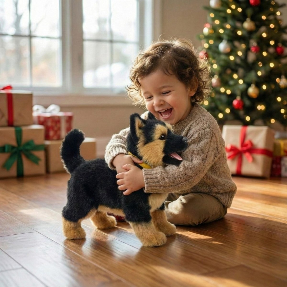 Realistic German Shepherd Puppy Toy – Interactive Walking, Barking & Wagging Electronic Pet VexonGear