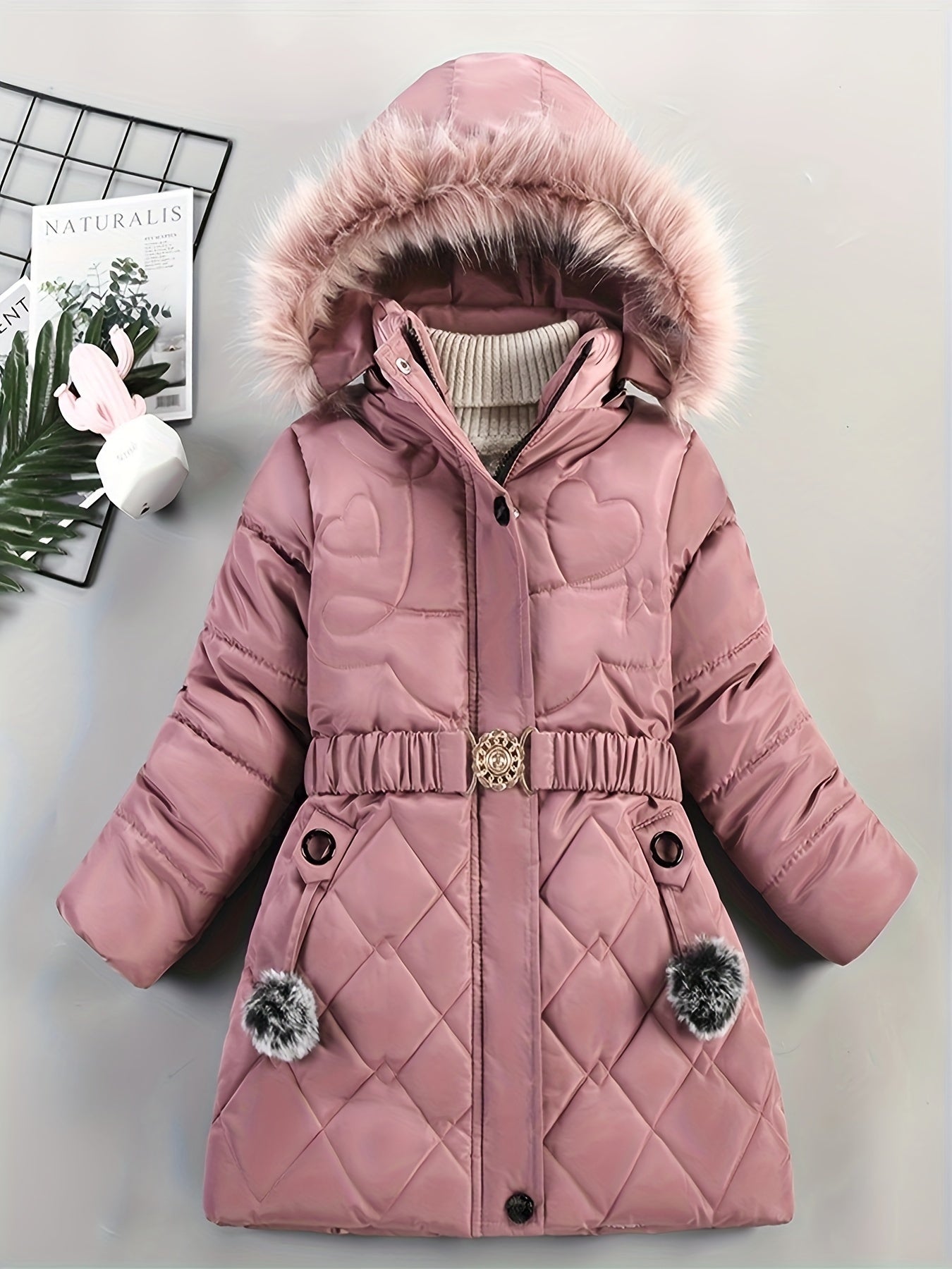 Girls Winter Puffer Coat | Quilted Heart Design With Fur Hood VexonGear