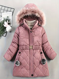 Girls Winter Puffer Coat | Quilted Heart Design With Fur Hood VexonGear
