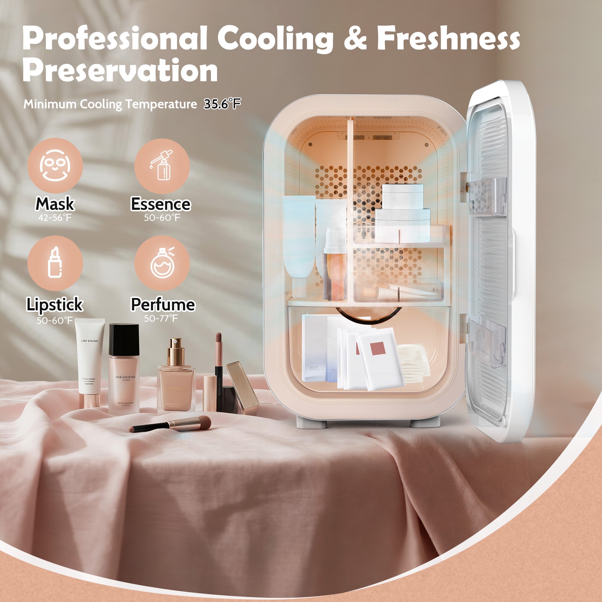 Vexon 22L Mini Skincare Fridge with LED Mirror