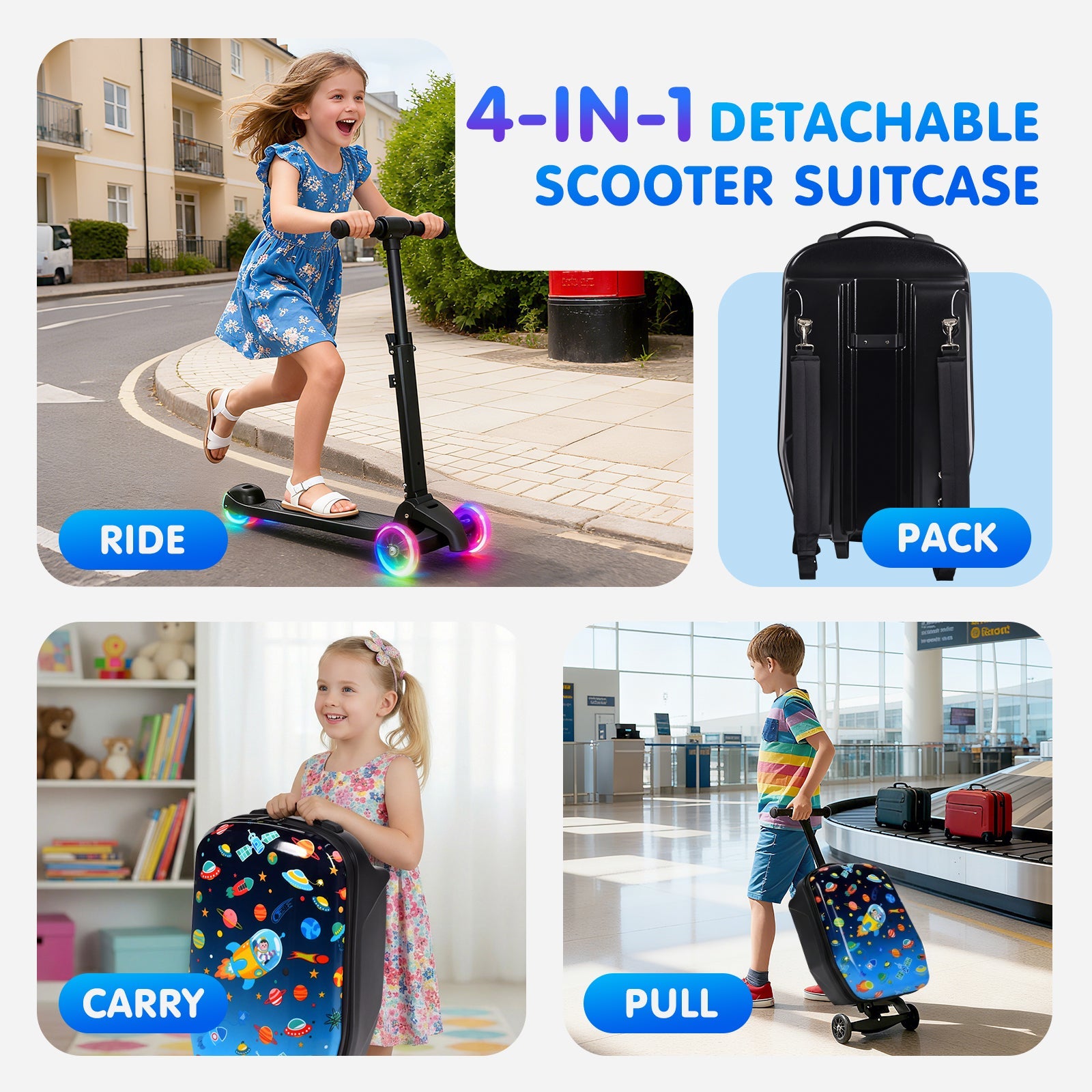 Vexon Kids 4-in-1 Detachable Scooter Suitcase