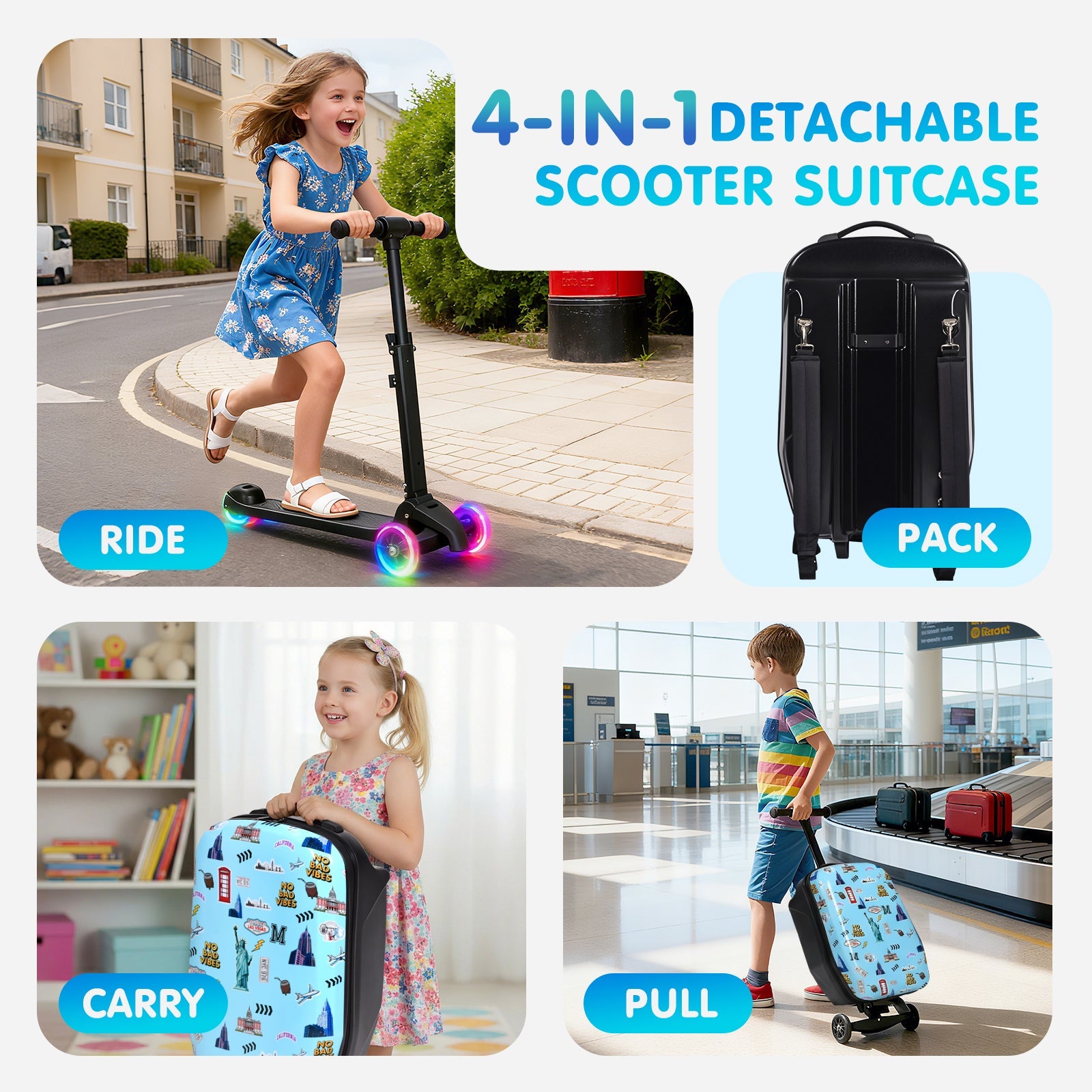 Vexon 4-in-1 Detachable Scooter Suitcase for Kids