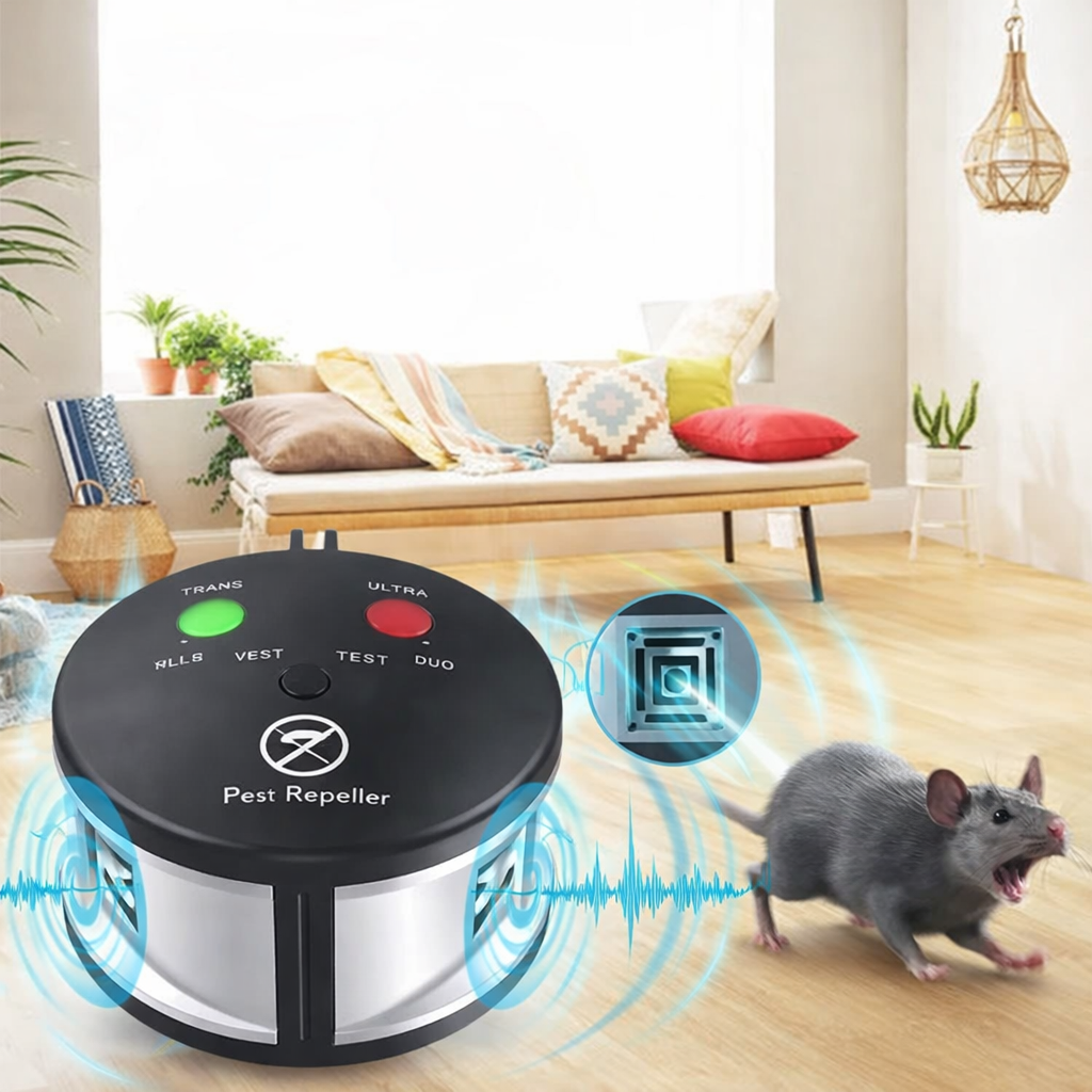 Ultrasonic Rodent Repeller Metal 5W 9V Multi Mode Indoor Pest Device
