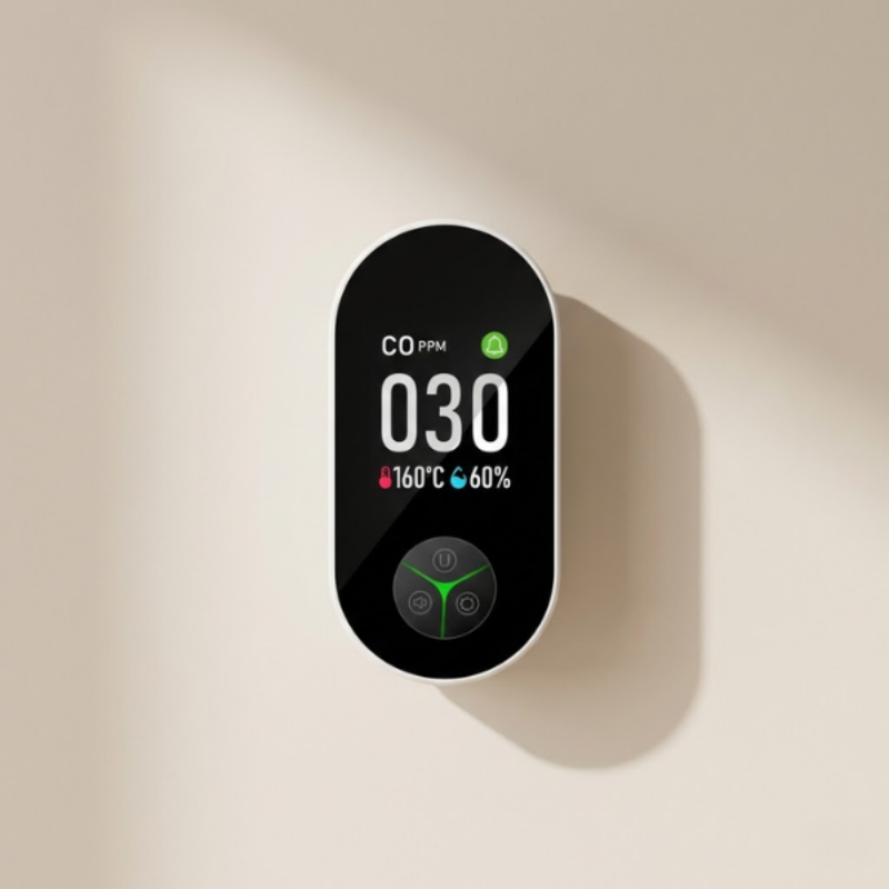 3-in-1 Carbon Monoxide Detector with Temperature and Humidity Display – Plug-In CO Alarm with 85 dB Alert, Color LCD Screen