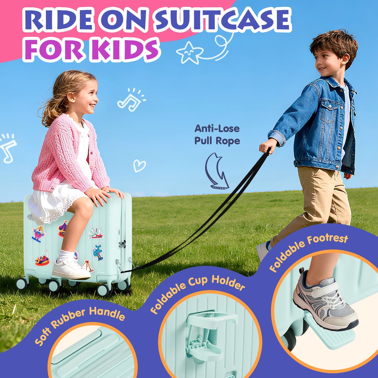 Vexon 20" Kids Ride-On Suitcase with 6 Wheels