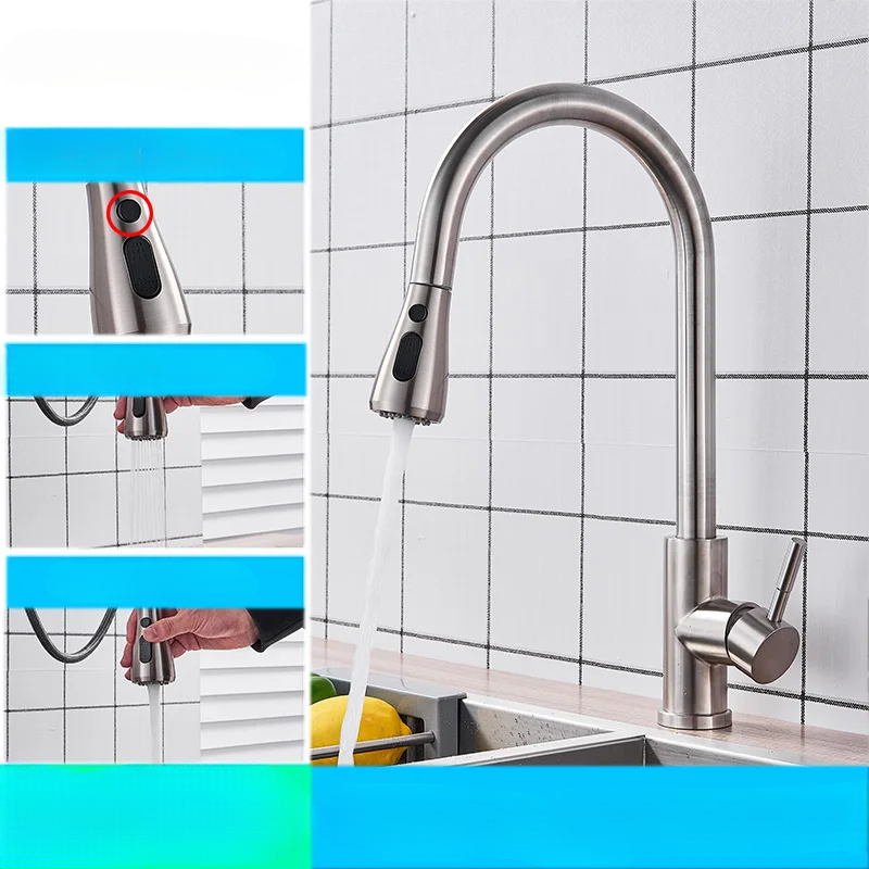 Modern Pull Down Kitchen Faucet | Brushed Nickel Flexible Spout VexonGear