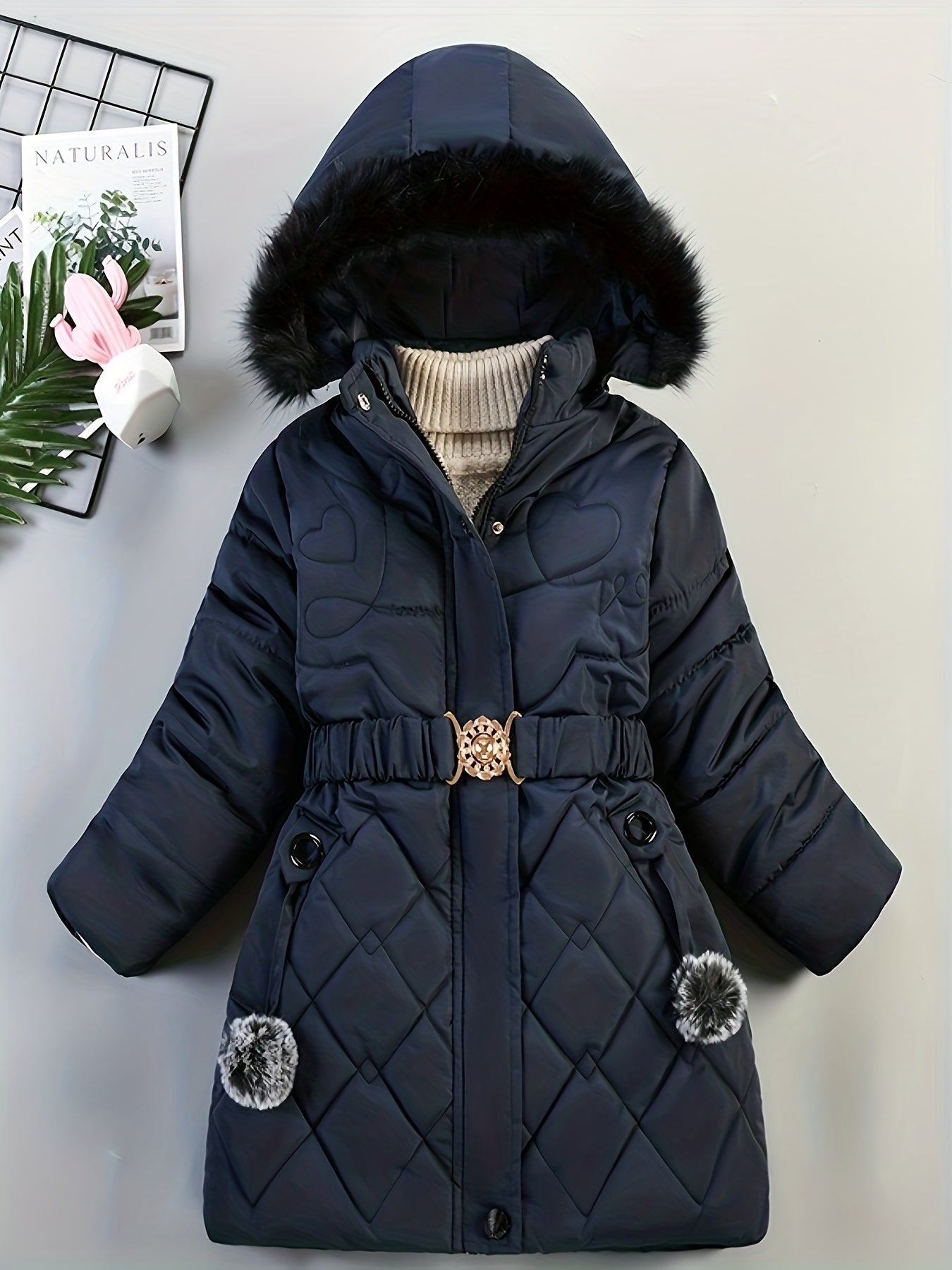 Girls Winter Puffer Coat | Quilted Heart Design With Fur Hood VexonGear