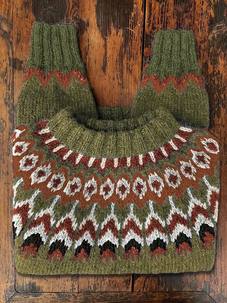 Nordic Fair Isle Sweater | Vintage Moss Green Pattern VexonGear