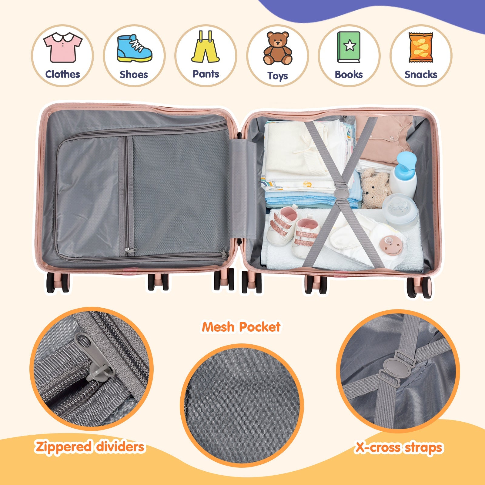 Vexon 20" Kids Ride-On Suitcase with 6 Wheels