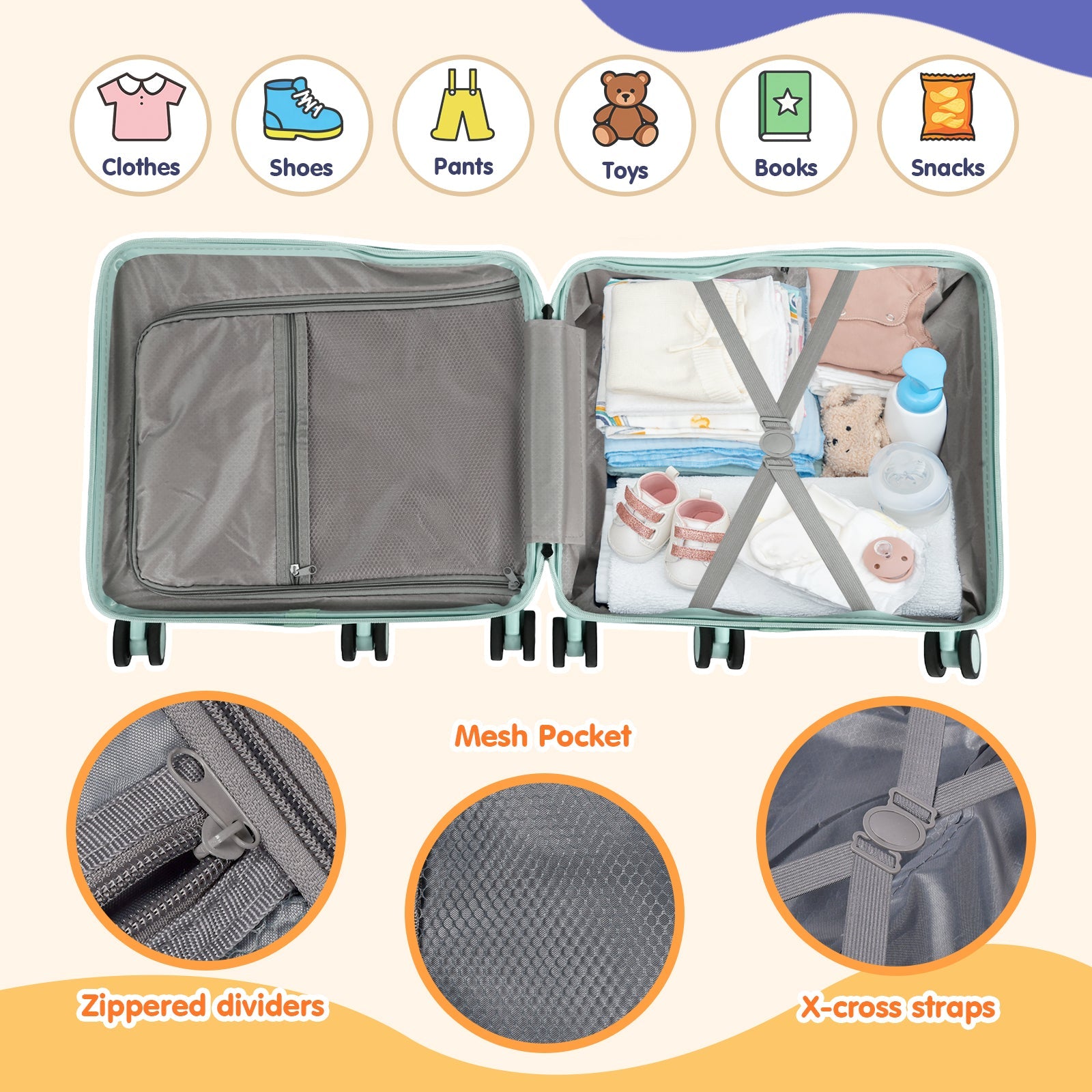 Vexon 20" Kids Ride-On Suitcase with 6 Wheels