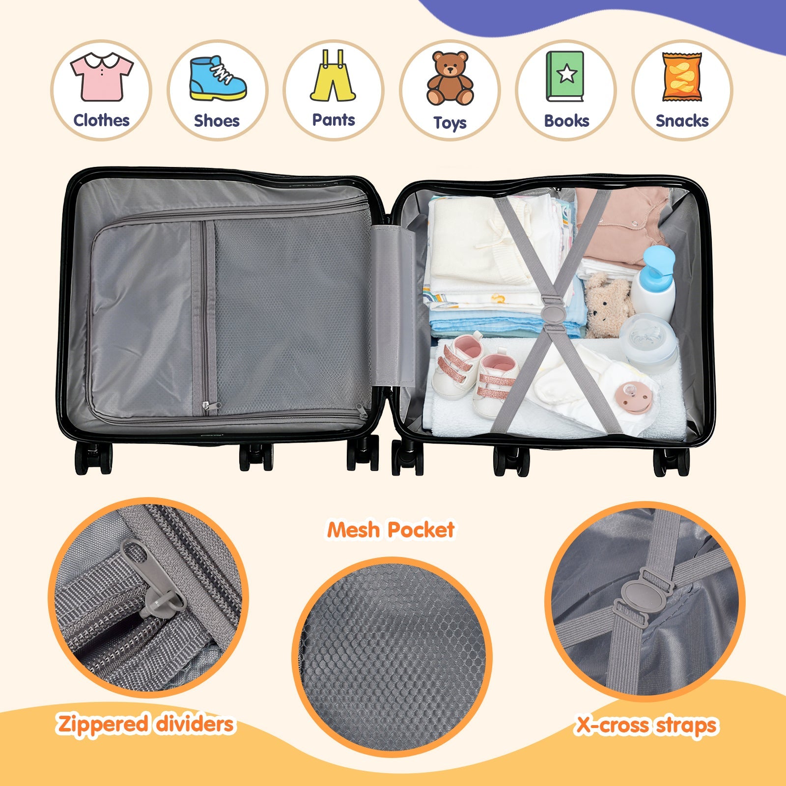 Vexon 20" Kids Ride-On Suitcase with 6 Wheels