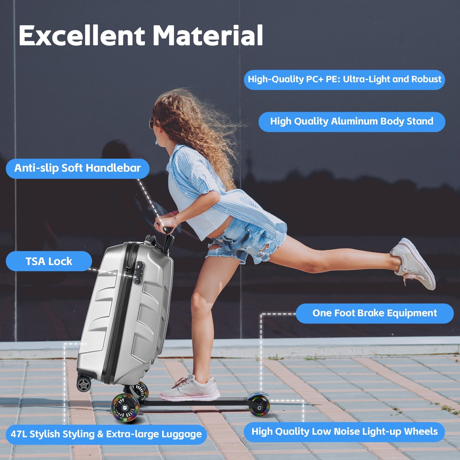 Vexon Scooter Suitcase with LED Light Wheels