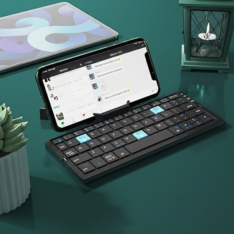 Bluetooth Keyboard, Foldable Mini Aluminum Keyboard for Phone and Tablet, Rechargeable Portable Silent Keyboard