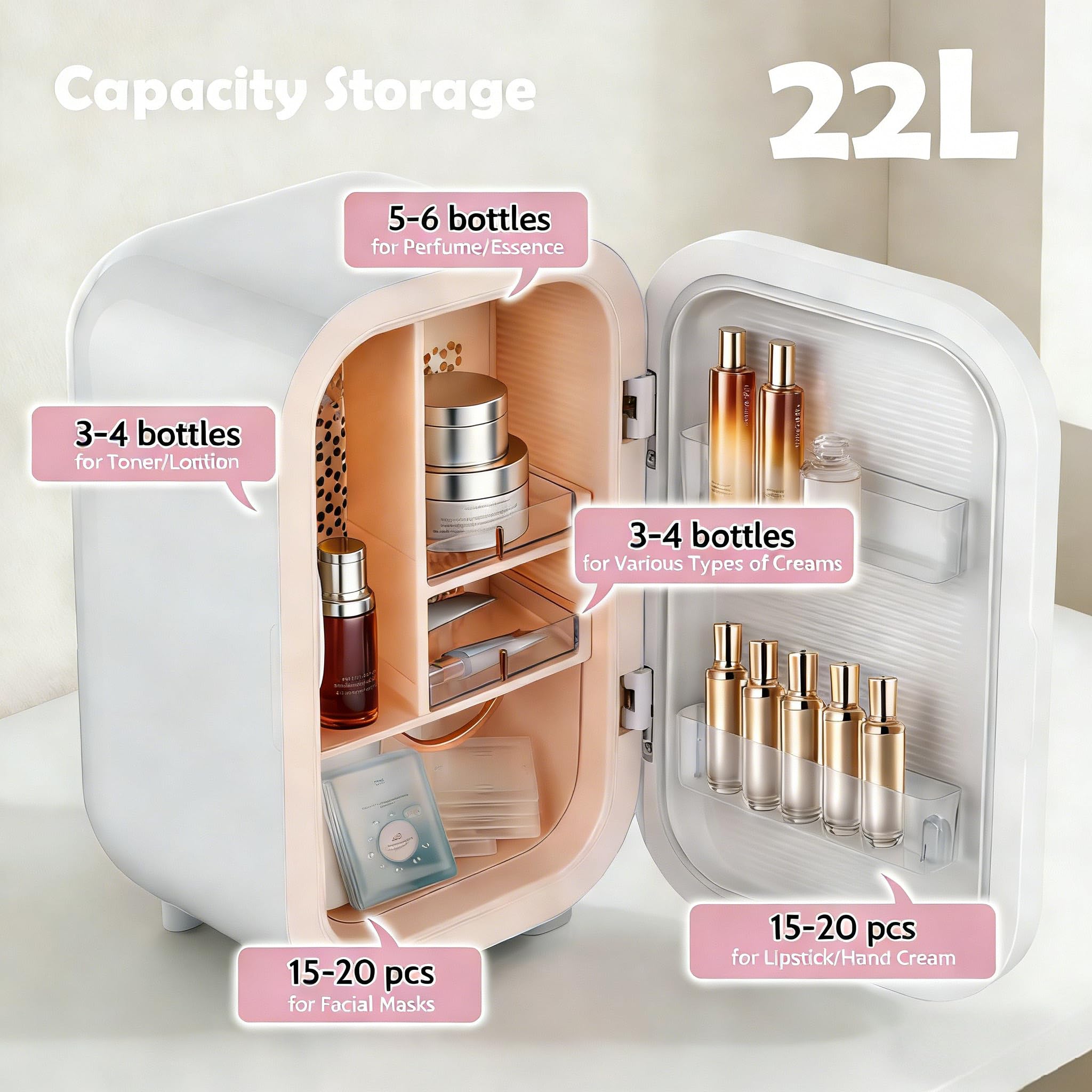 Vexon 22L Mini Skincare Fridge for Cosmetic Storage