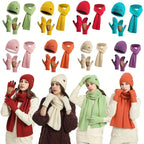 Ribbed Winter Accessories Set | Soft Knit Hat Scarf Gloves with Leather Details VexonGear