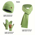 Ribbed Winter Accessories Set | Soft Knit Hat Scarf Gloves with Leather Details VexonGear