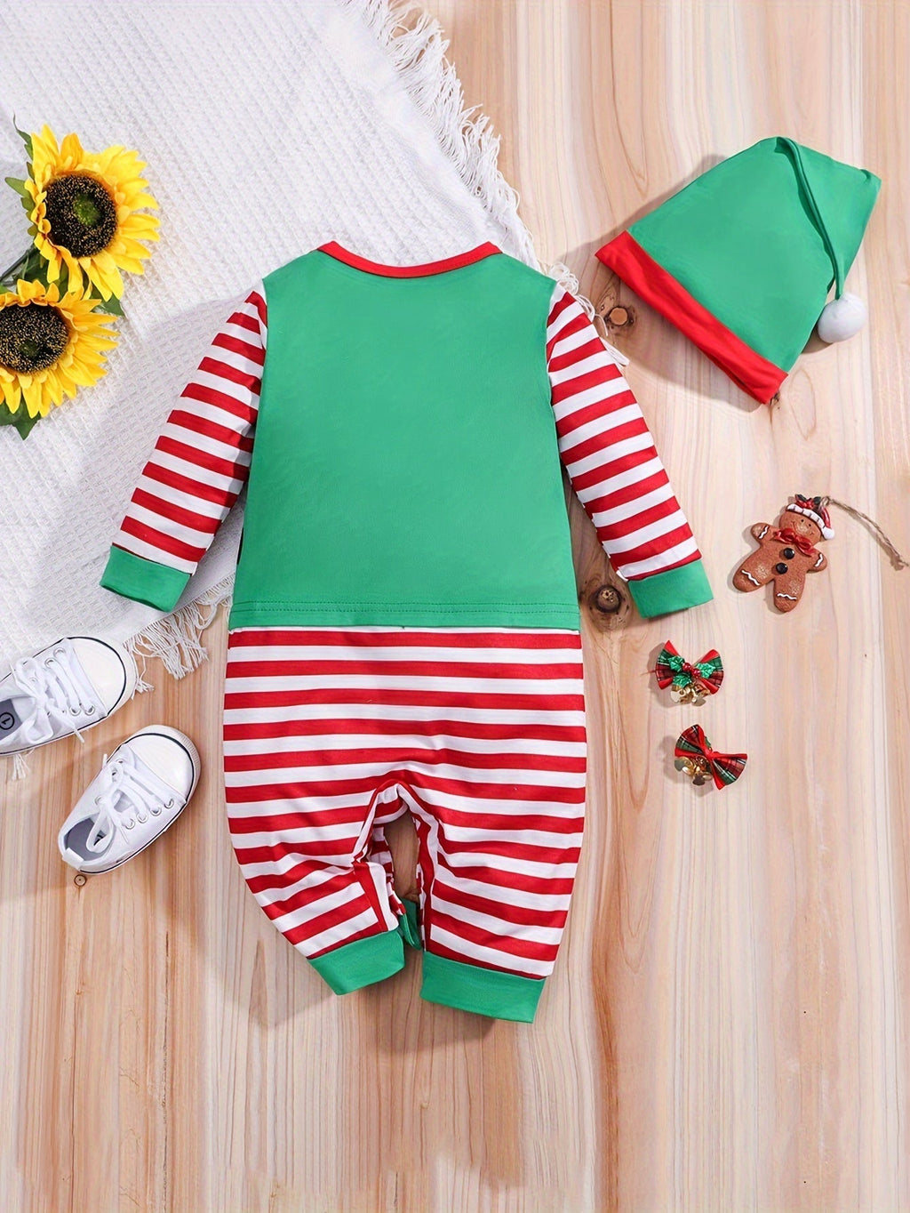 Holiday Baby Elf Romper | Striped Festive Costume with Hat VexonGear