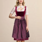 Traditional Dirndl Dress | Burgundy Velvet with Lace Detail VexonGear