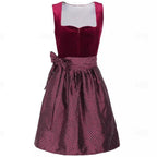 Traditional Dirndl Dress | Burgundy Velvet with Lace Detail VexonGear