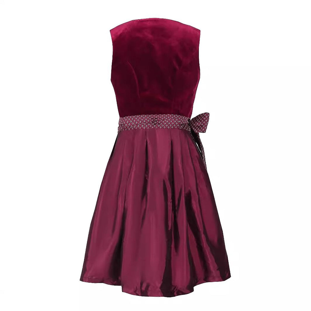 Traditional Dirndl Dress | Burgundy Velvet with Lace Detail VexonGear