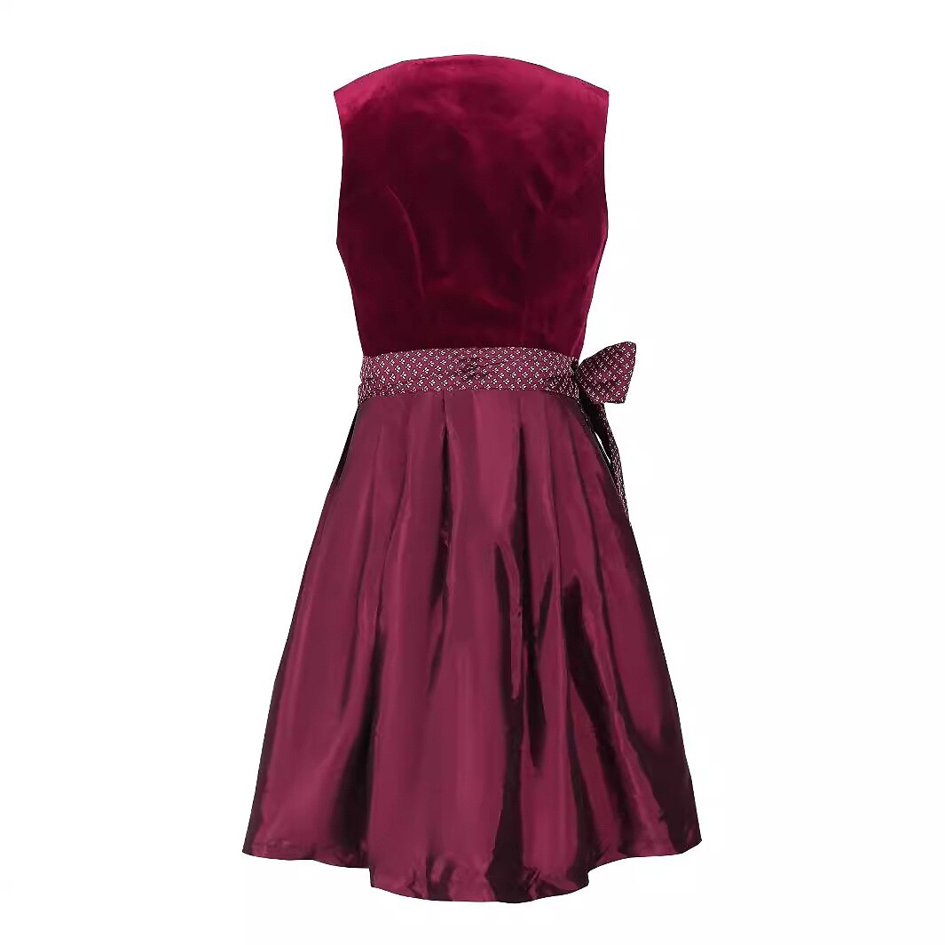 Traditional Dirndl Dress | Burgundy Velvet with Lace Detail VexonGear