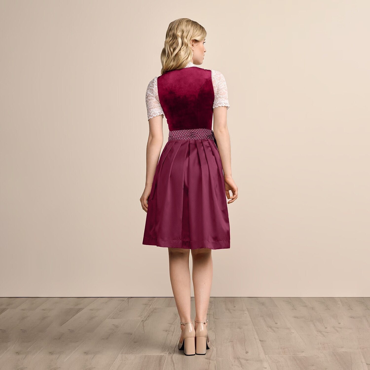 Traditional Dirndl Dress | Burgundy Velvet with Lace Detail VexonGear