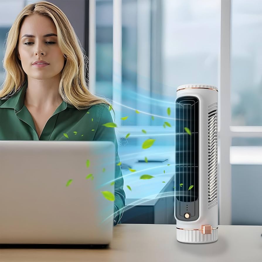 Bladeless Tower Fan, USB Powered, 3-Speed Settings, Built-In Battery