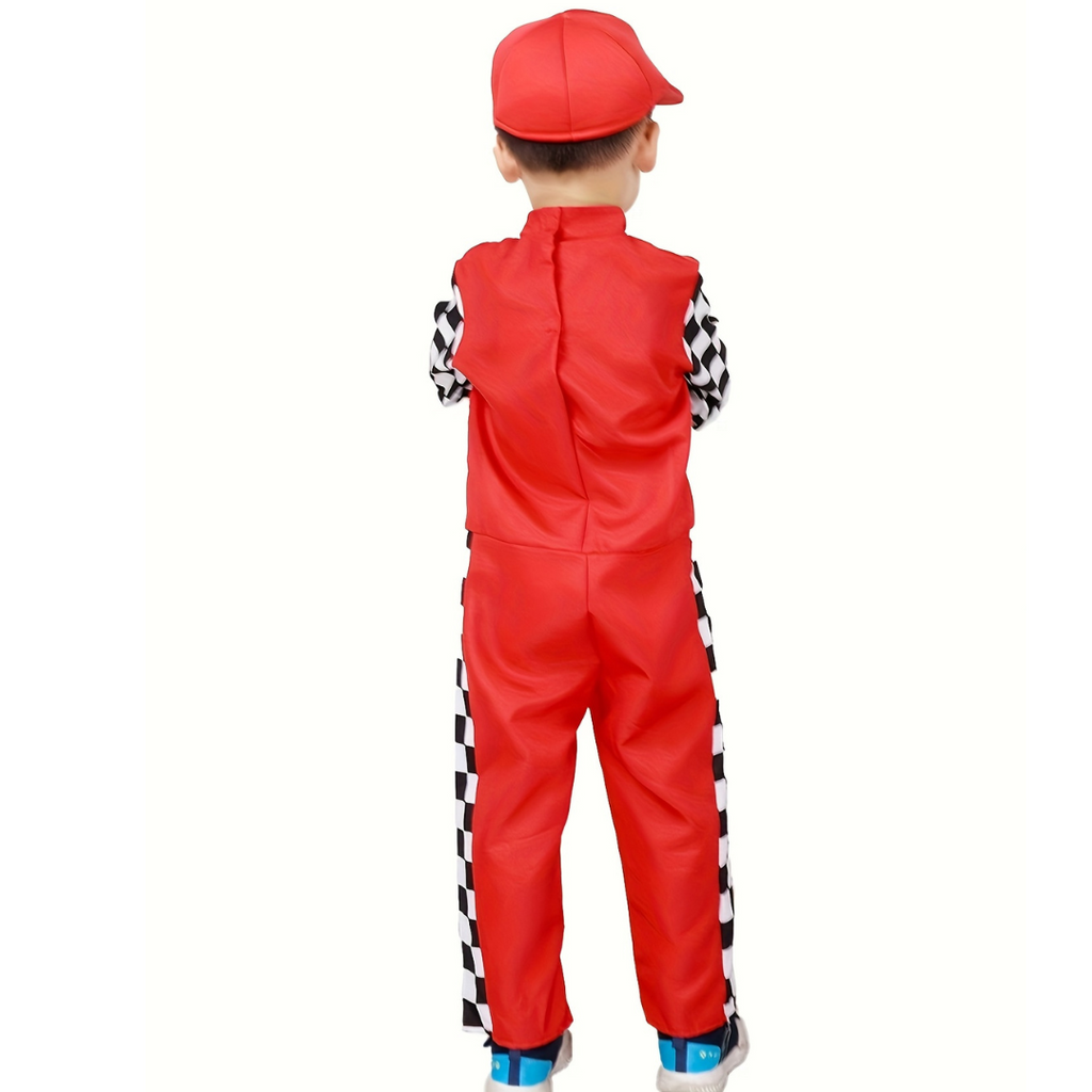 Kids Racing Costume | Checkered Driver Jumpsuit With Cap VexonGear