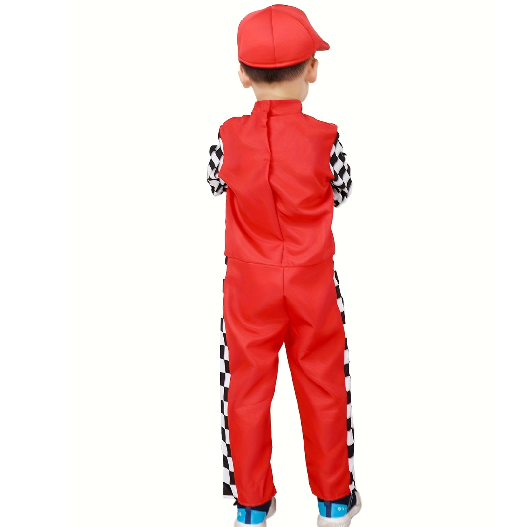 Kids Racing Costume | Checkered Driver Jumpsuit With Cap VexonGear