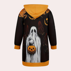 Halloween Hoodie Dress | Ghost & Pumpkin Print Design VexonGear