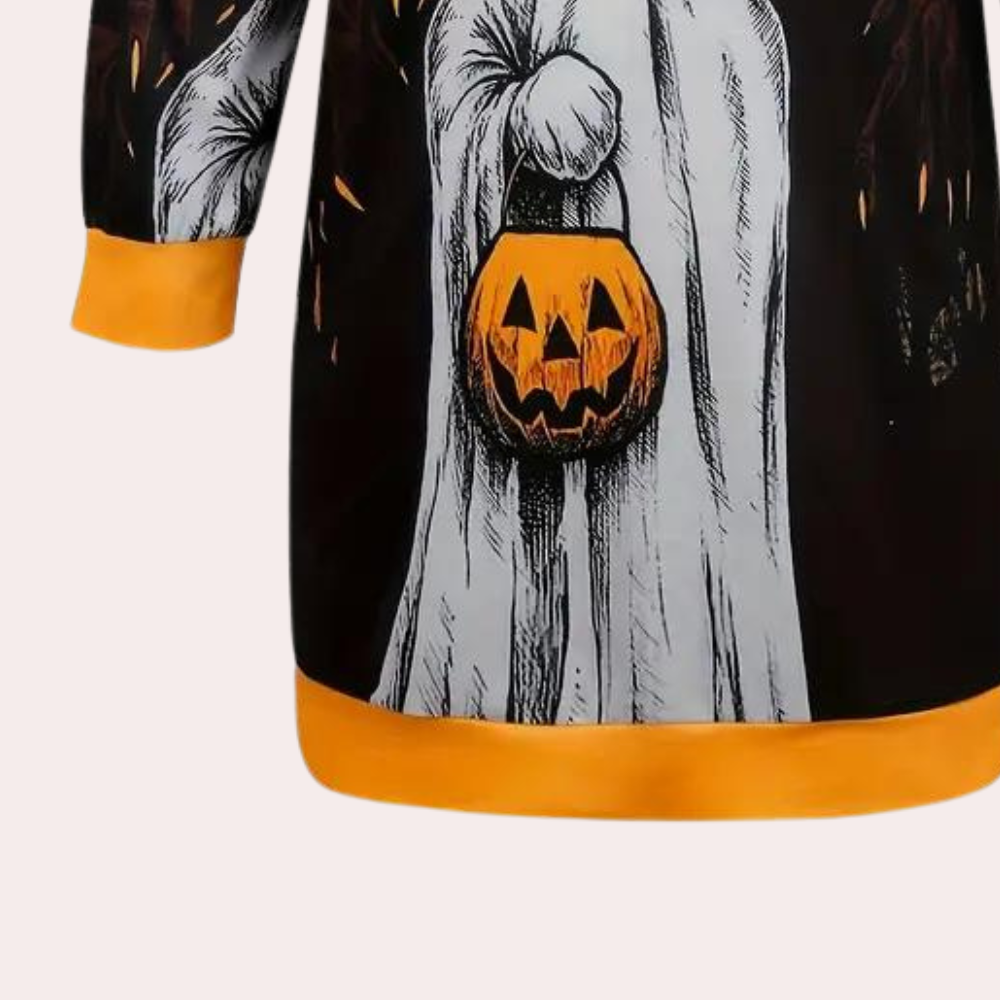 Halloween Hoodie Dress | Ghost & Pumpkin Print Design VexonGear