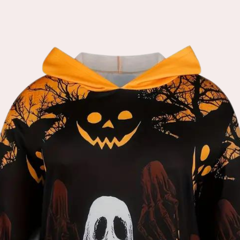 Halloween Hoodie Dress | Ghost & Pumpkin Print Design VexonGear