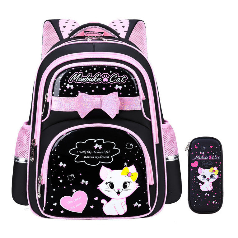 Kids Cat School Backpack | Pink Star Pattern With Pencil Case VexonGear