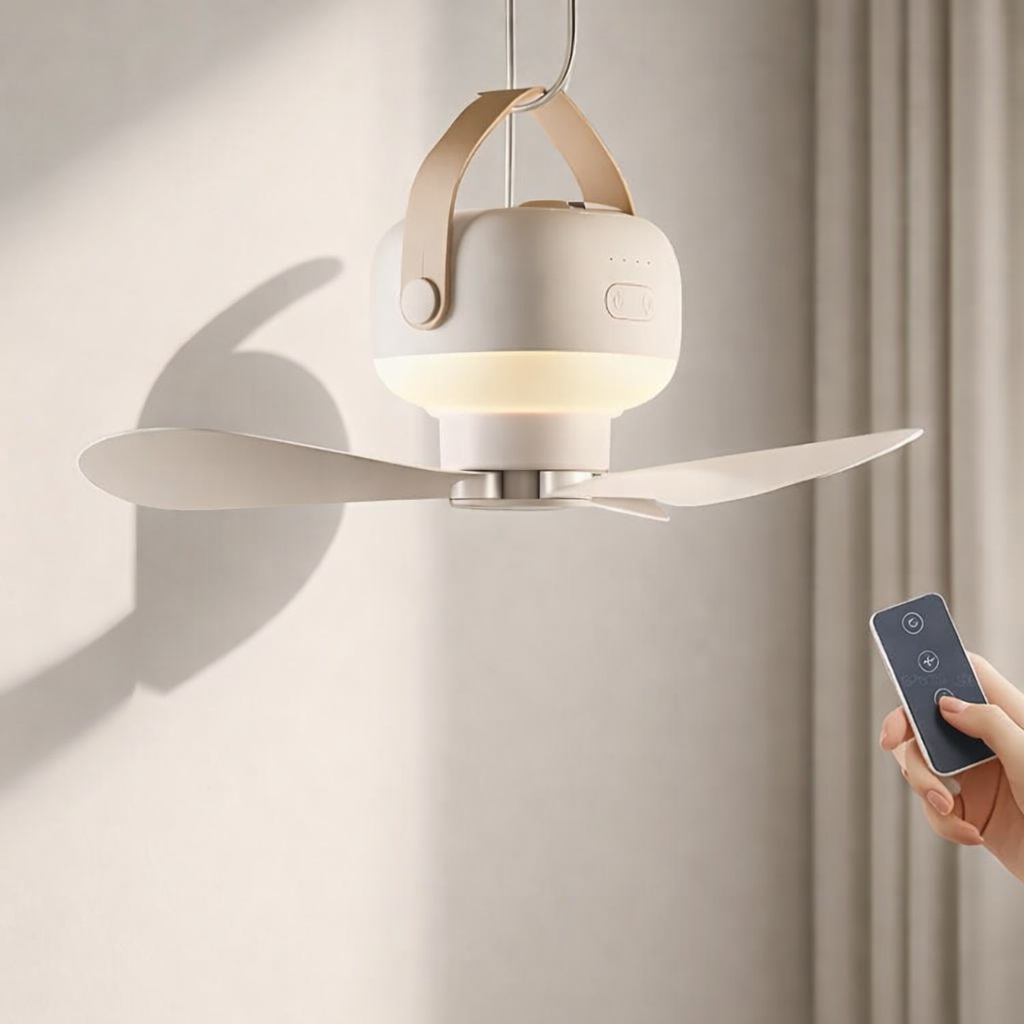 Ceiling Fan with Light Wireless Rechargeable 7200mAh Battery 4 Speed ABS PP