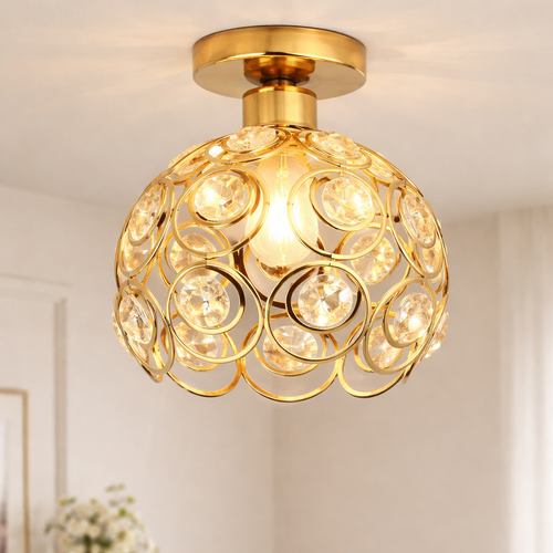 Ceiling Light Flush Mount Crystal Metal Frame LED Compatible Indoor Lighting VexonGear