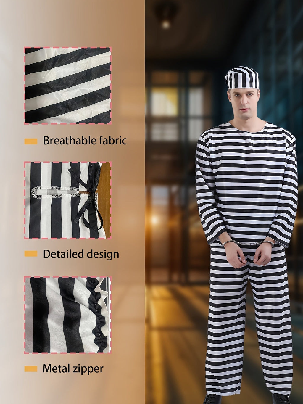 Classic Striped Costume Set | Black and White Long Sleeve Uniform VexonGear
