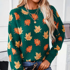 Autumn Knit Sweater | Maple Leaf Pattern In Forest Green VexonGear