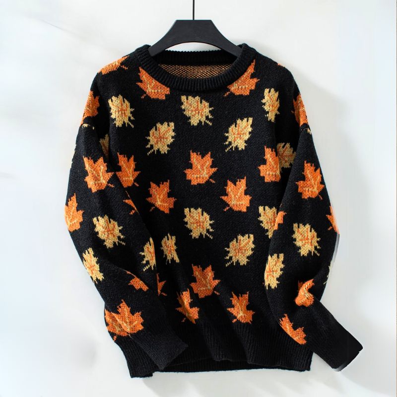 Autumn Knit Sweater | Maple Leaf Pattern In Forest Green VexonGear