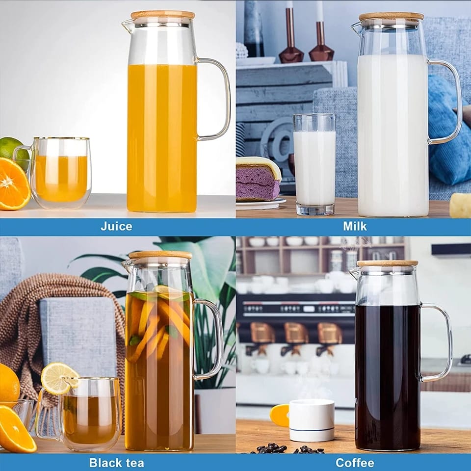 Glass Water Pitcher | Bamboo Lid Heat Resistant Jug VexonGear
