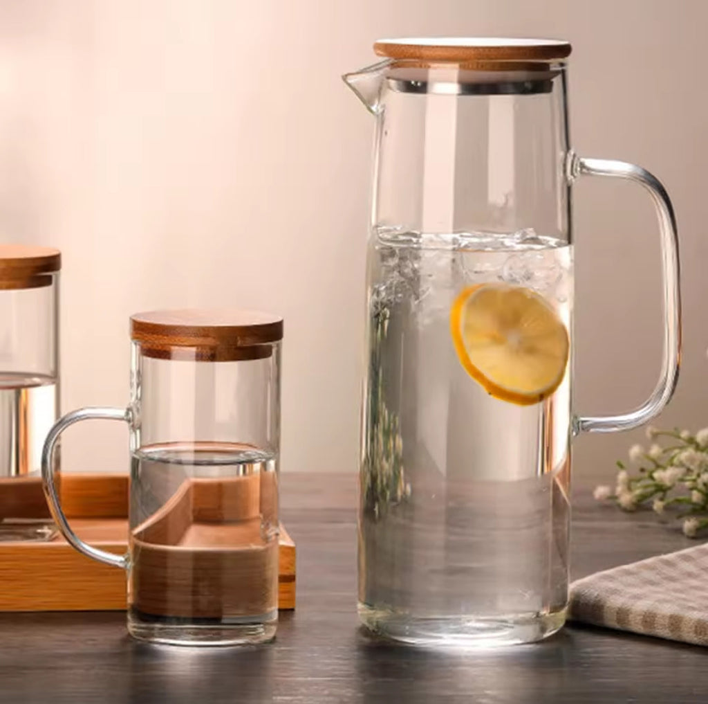 Glass Water Pitcher | Bamboo Lid Heat Resistant Jug VexonGear