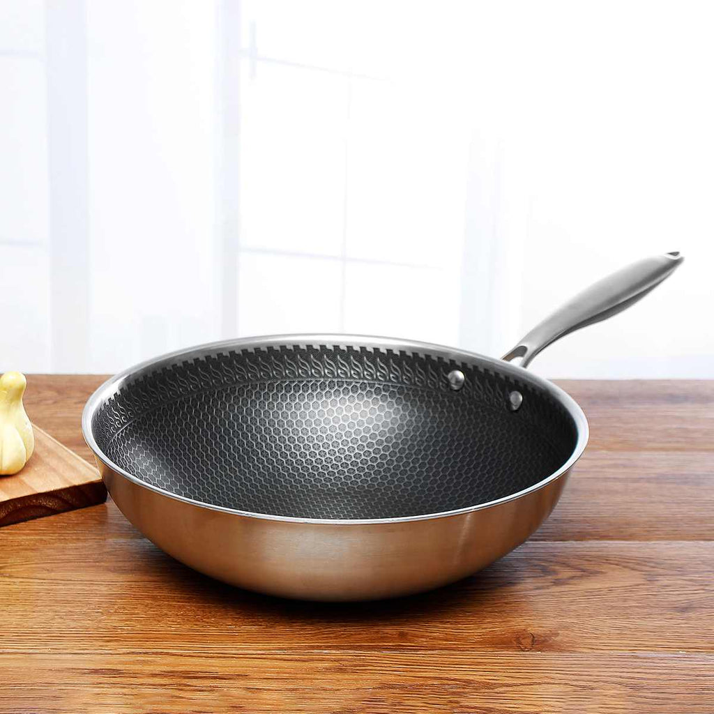 Stainless Steel Frying Pan | Non-Stick Coating with Honeycomb Texture VexonGear