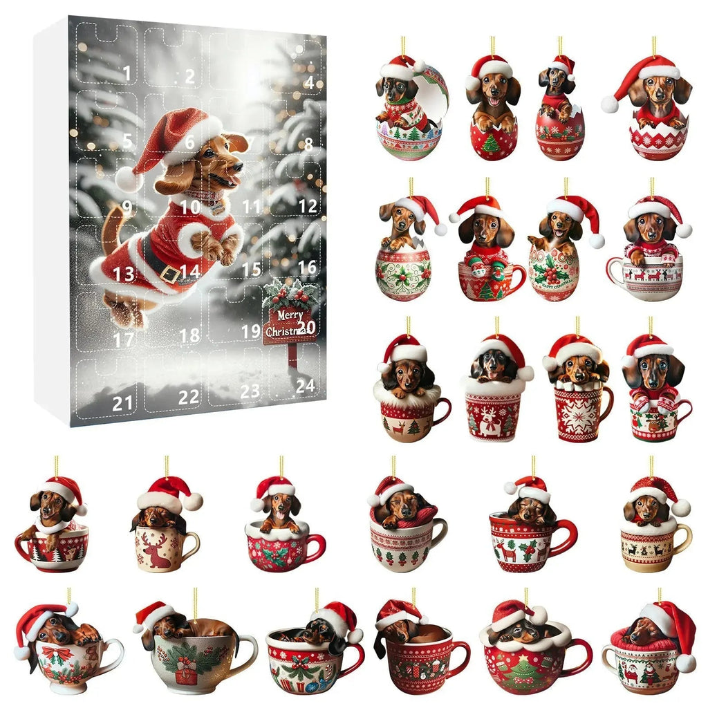 Dachshund Christmas Advent Calendar | 24-Day Holiday Countdown with Ornament Display VexonGear