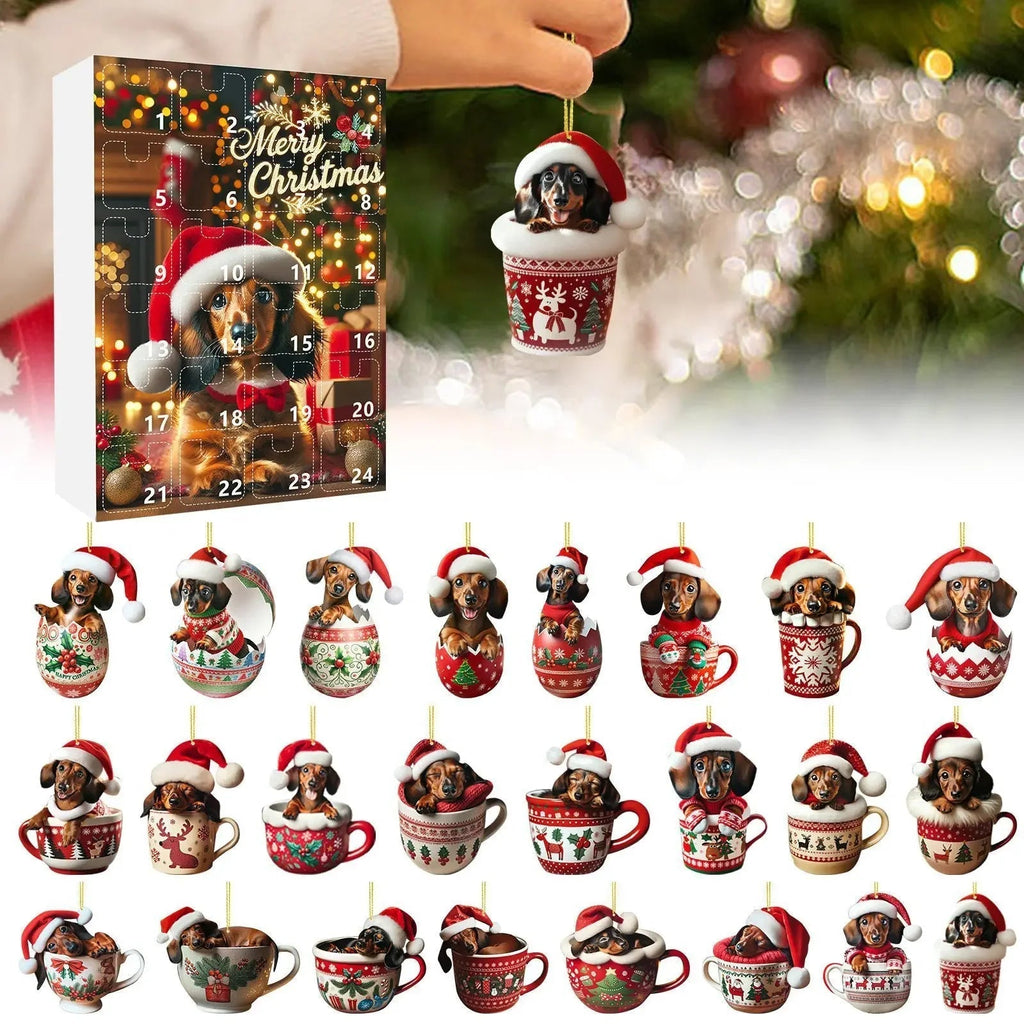 Dachshund Christmas Advent Calendar | 24-Day Holiday Countdown with Ornament Display VexonGear