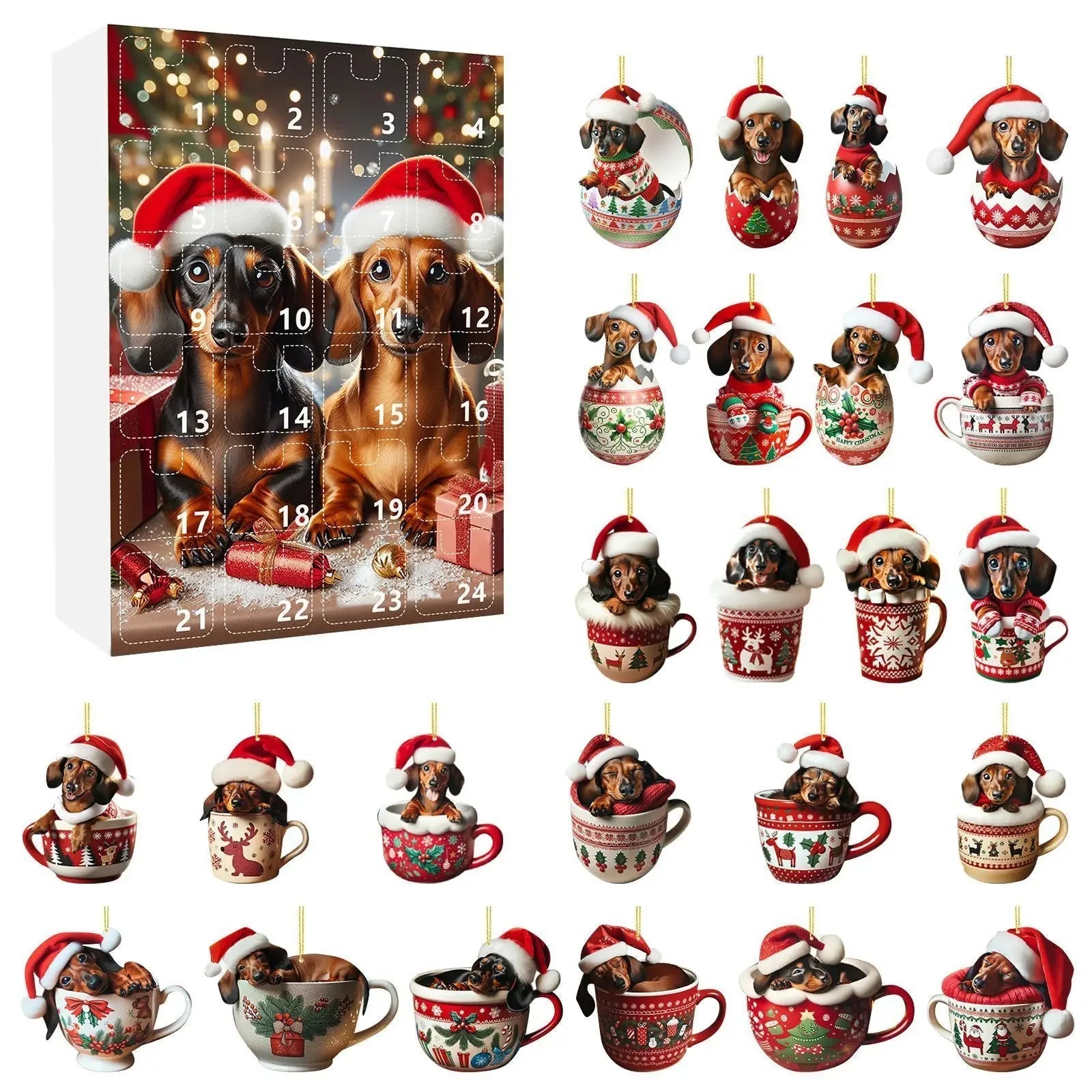 Dachshund Christmas Advent Calendar | 24-Day Holiday Countdown with Ornament Display VexonGear