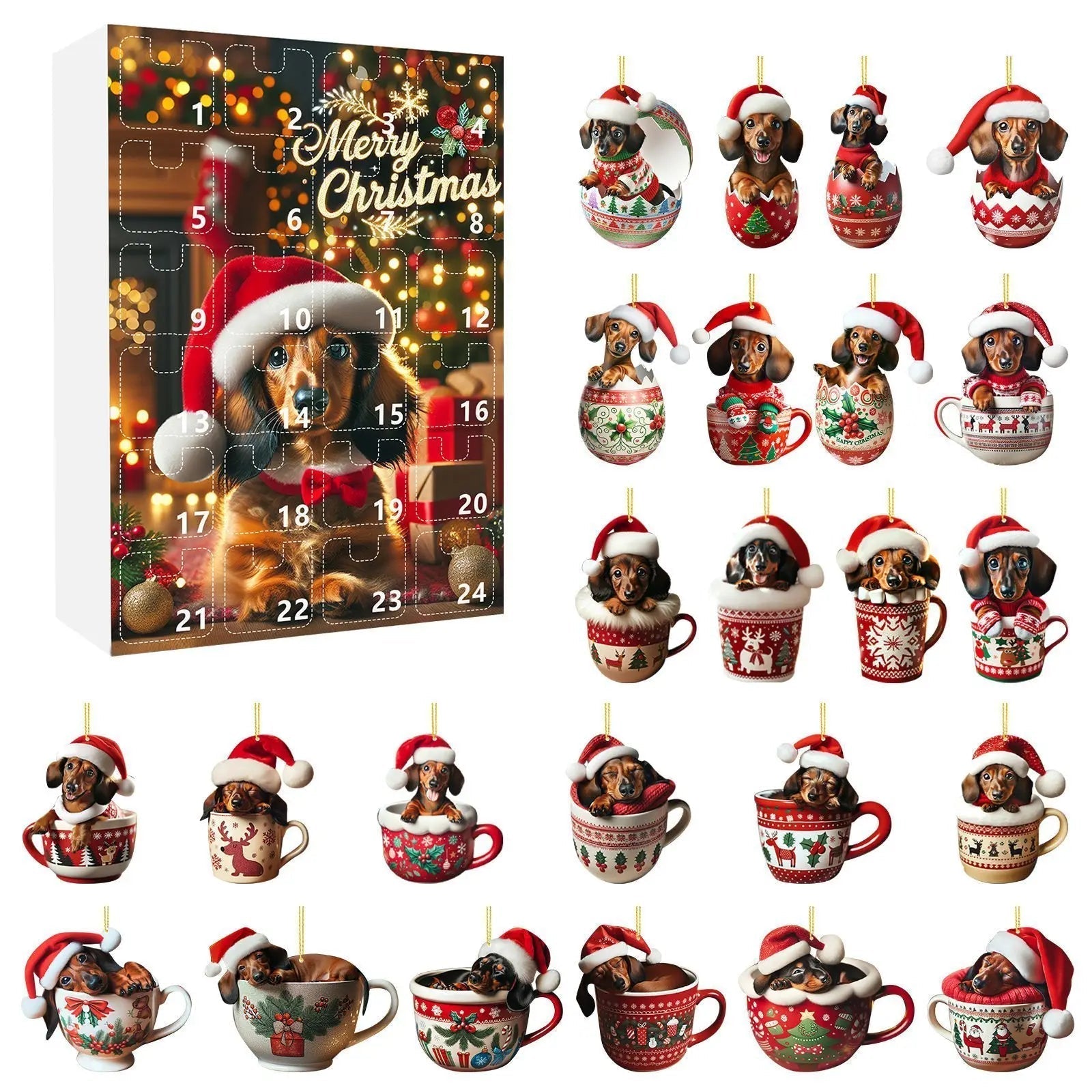 Dachshund Christmas Advent Calendar | 24-Day Holiday Countdown with Ornament Display VexonGear