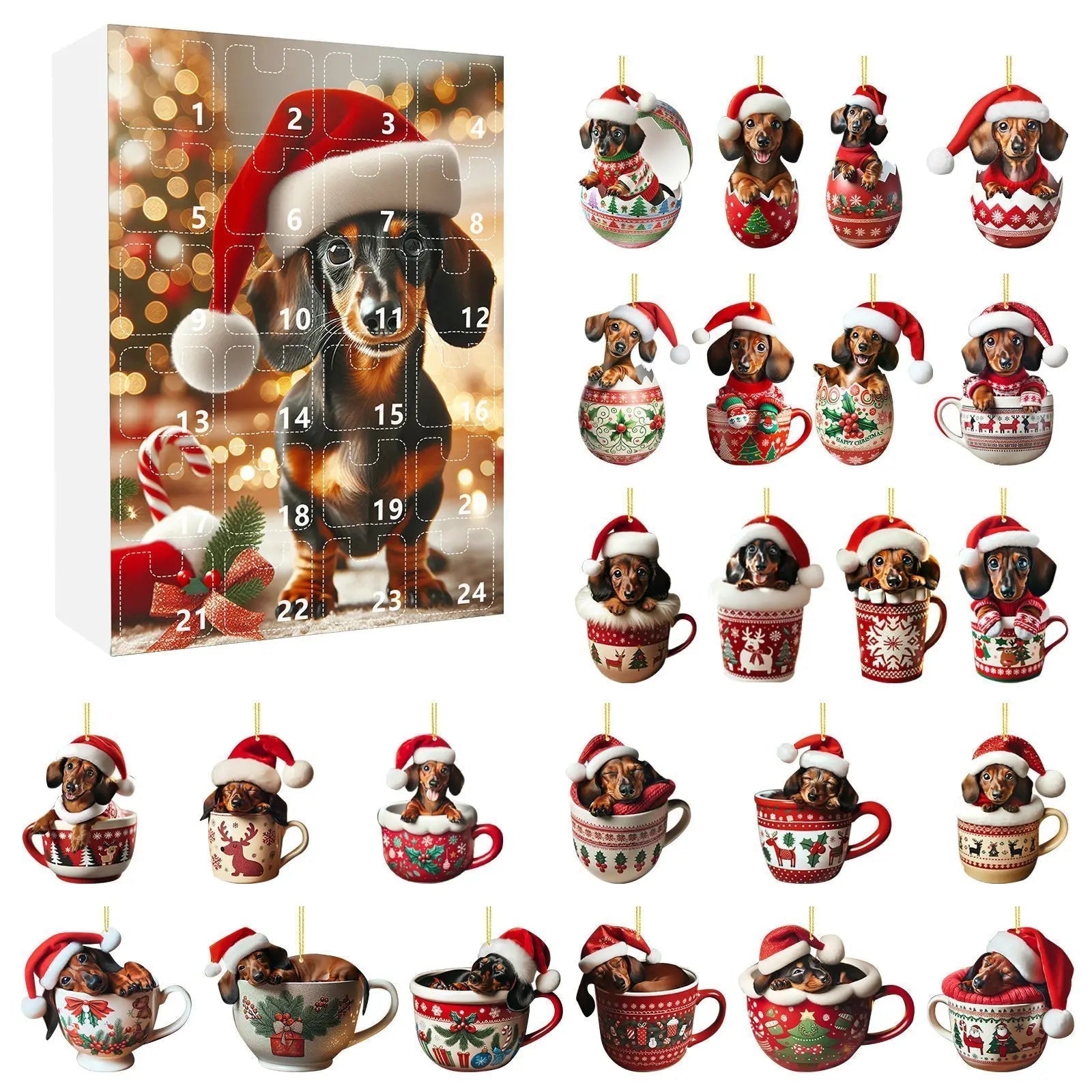 Dachshund Christmas Advent Calendar | 24-Day Holiday Countdown with Ornament Display VexonGear