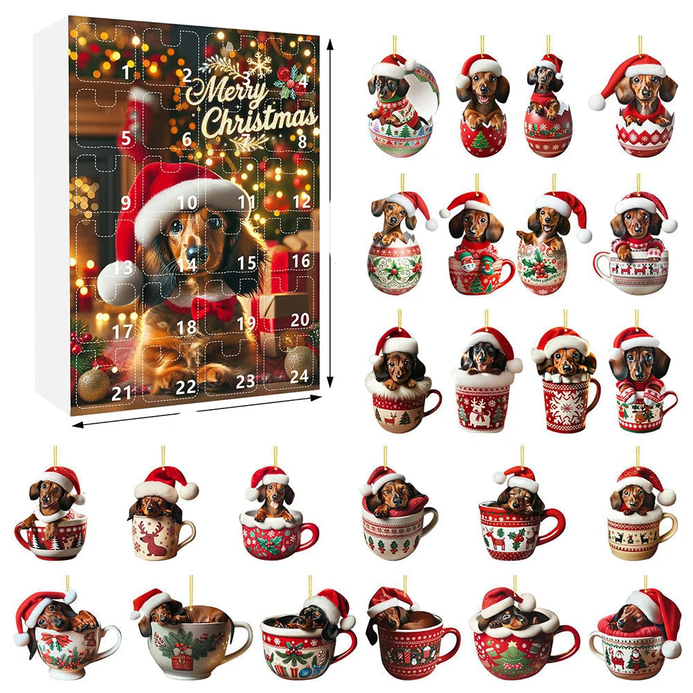 Dachshund Advent Calendar | 24-Day Christmas Countdown with Dog Ornaments VexonGear