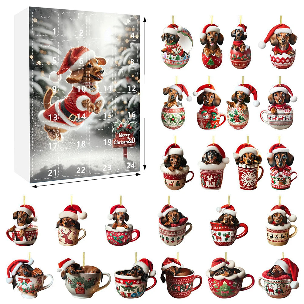 Dachshund Advent Calendar | 24-Day Christmas Countdown with Dog Ornaments VexonGear